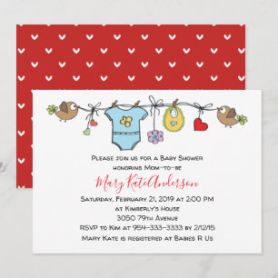 Invitation Mignonne ligne de vêtements rouges BABY SHOWER neu