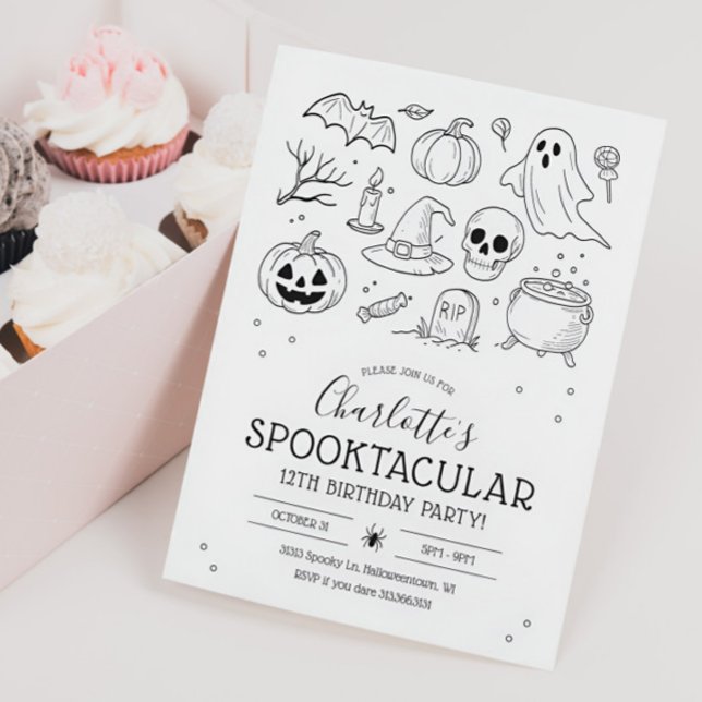 Invitation Mignonne Main tiré Halloween fête d'anniversaire (Hand drawn Halloween Birthday Invitation)
