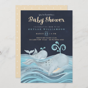 Invitation Mignonne maman & Bébé Baleine Baby shower nautique