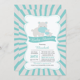 Invitation Mignonne maman et bébé Hippo Boys Baby shower