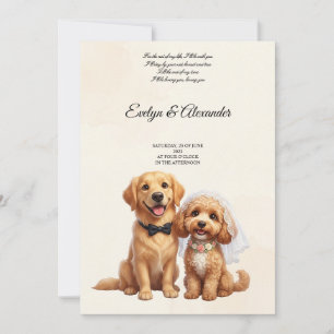 Invitation Mignonne Mariée et Marié Retriever Doré Fleurs Ros