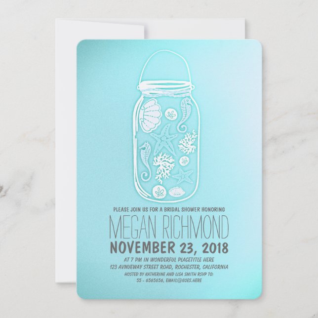Invitation mignonne mason jarre turquoise plage nuptiale douc (Devant)