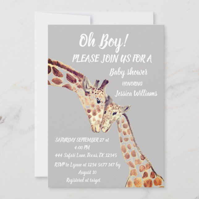 Invitation Mignonne Mère Bébé Garçon Giraffe Safari Boho Anim (Devant)