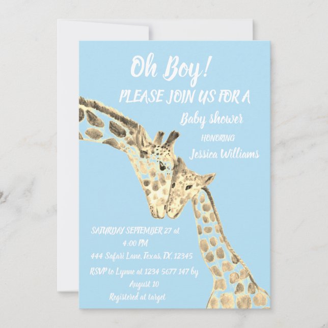 Invitation Mignonne Mère Bébé Giraffe Safari Boho Animaux Ble (Devant)