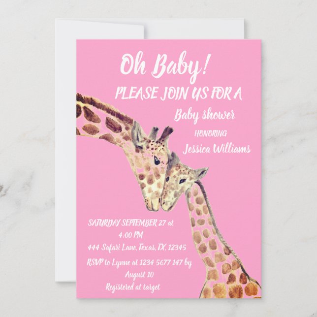Invitation Mignonne Mère Bébé Girl Giraffe Safari Boho Animau (Devant)