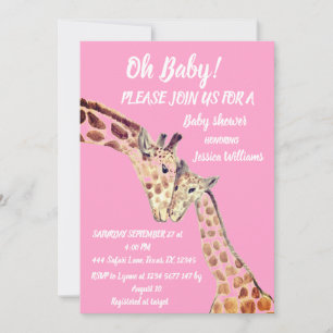 Invitation Mignonne Mère Bébé Girl Giraffe Safari Boho Animau