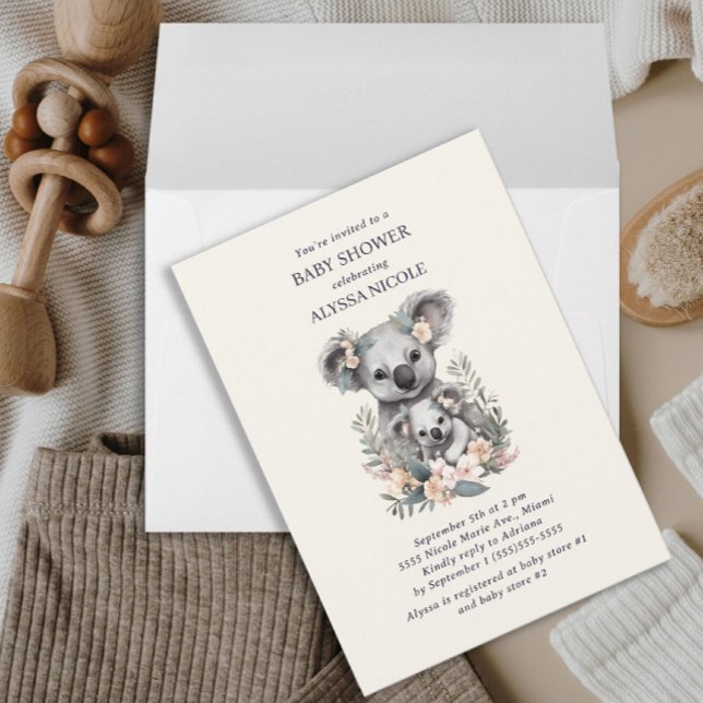 Invitation Mignonne Mère Bébé Koala Fille Baby shower (Créateur téléchargé)