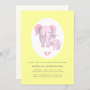 Invitation Mignonne mère d'éléphant rose, bébé fille douche j