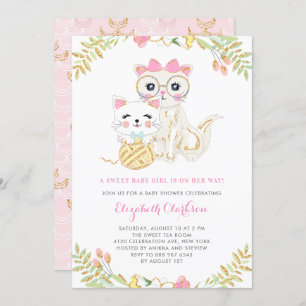 Invitation Mignonne Mère et Fille Chats Baby shower Floral