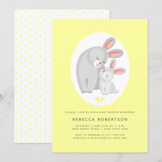 Invitation Mignonne mère lapin, lapin jaune pâle baby shower