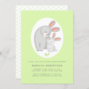 Invitation Mignonne mère lapin, lapin vert pâle baby shower