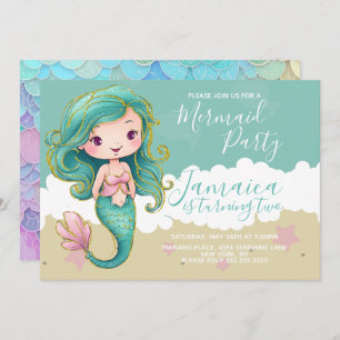Invitation Mignonne Mermaid Ocean Beach fête d'anniversaire