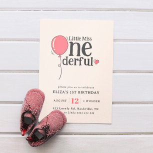 Invitation mignonne Miss Onederful Pink Balloon 1er Anniversa
