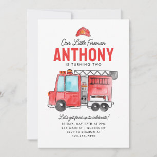 Invitation Mignonne Notre Petit Casque Pompier Camion Anniver