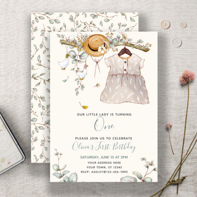 Invitation Mignonne Notre Petite Dame est une Fille Florale R (Easily personalize this sweet girl's first birthday invite with your details for a charming event)