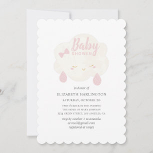 Invitation Mignonne nuage de fille rose. Pluie de baby shower