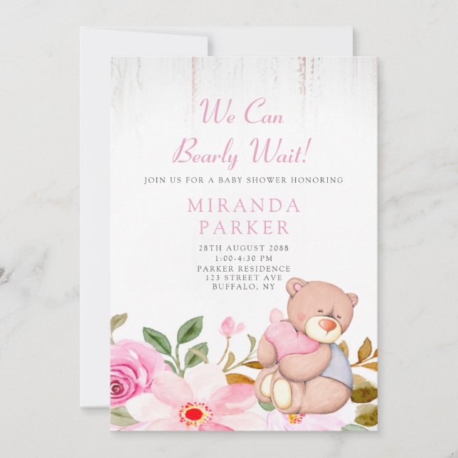 Invitation Mignonne On Peut Attendre Le Baby shower Fille (Devant)
