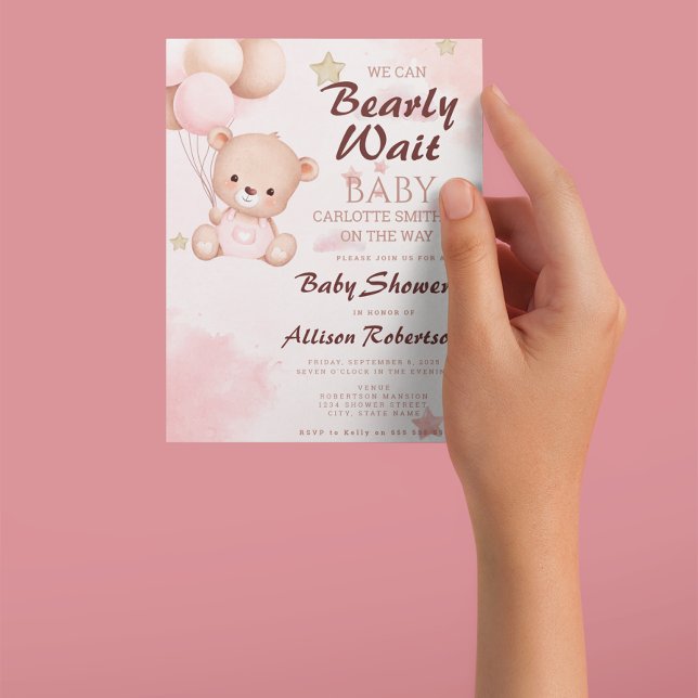 Invitation Mignonne On Peut Attendre Le Baby shower Rose Fill (Créateur téléchargé)