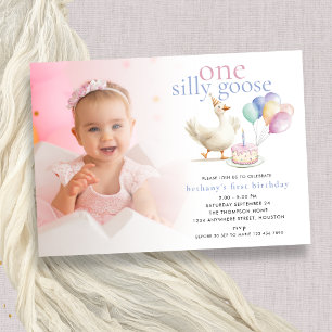 Invitation Mignonne One Silly Goose Photo Overlay 1er anniver