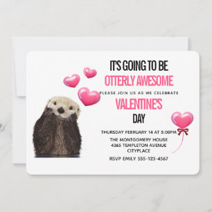 Invitation Mignonne Otter avec les coeurs Saint-Valentin