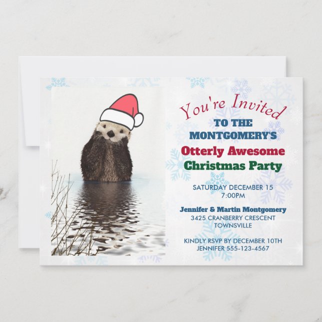 Invitation Mignonne Otter portant un chapeau de Père Noël Ott (Devant)