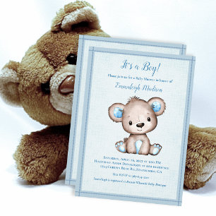 Invitation Mignonne Ours Brown Pour Baby shower Garçon