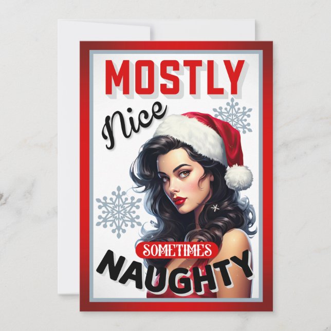 Invitation Mignonne Parfois Naughty Retro Noël Pinup (Devant)
