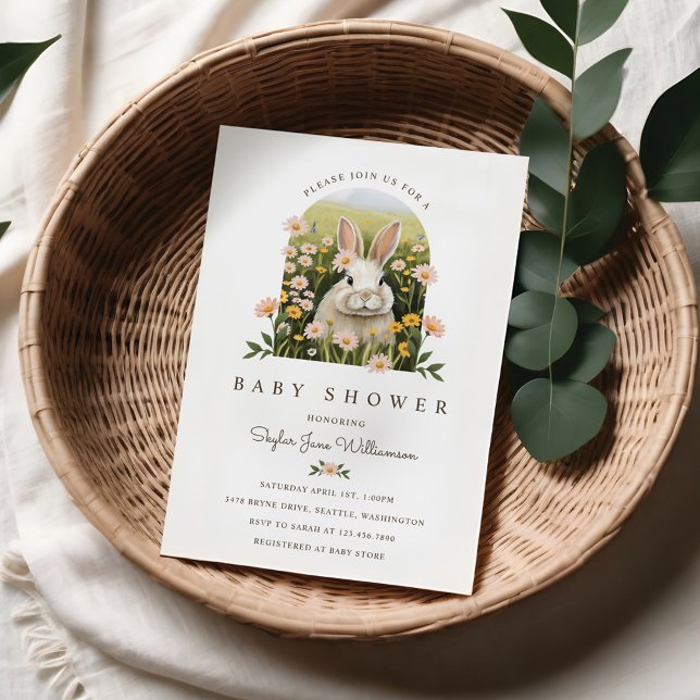 Invitation Mignonne Pays Lapin Fleur sauvage Baby shower fill (Cute Country Bunny Wildflowers Girl Baby Shower Invitation)
