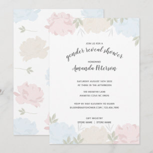 Invitation Mignonne Peonies Rose et Bleu Révélation de genre