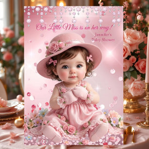 Invitation Mignonne petite demoiselle rose bébé Shower brunet