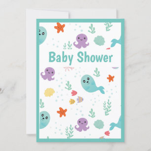 Invitation Mignonne Poisson Poctopus Mint Vert Violet Baby sh