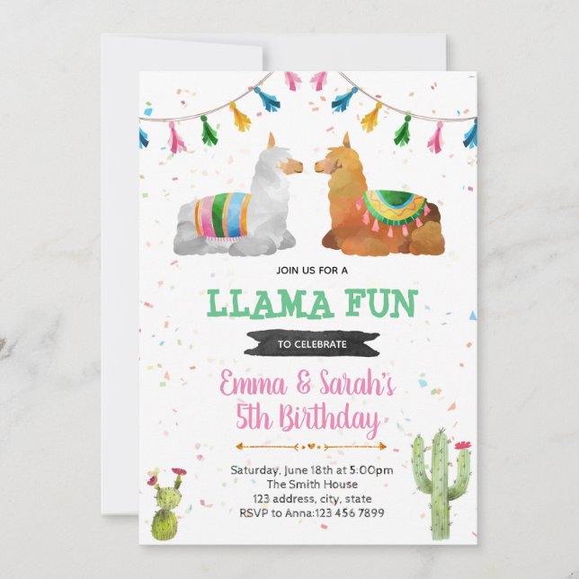 Invitation mignonne pour 2 lamas (Devant)