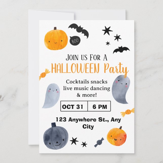 Invitation mignonne pour Halloween | Enfants et fa (Devant)