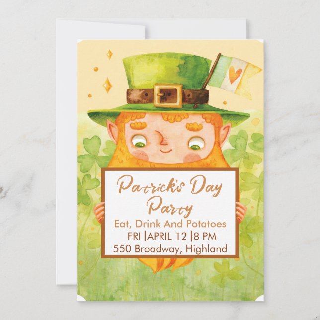 Invitation mignonne pour la fête de la Saint-Patri (Devant)