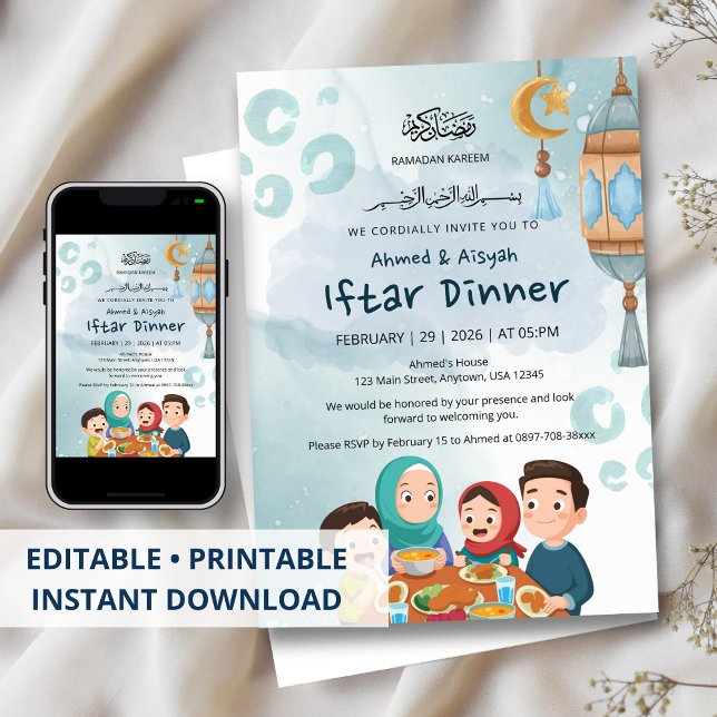 Invitation mignonne pour le Ramadan Iftar en famil (Créateur téléchargé)