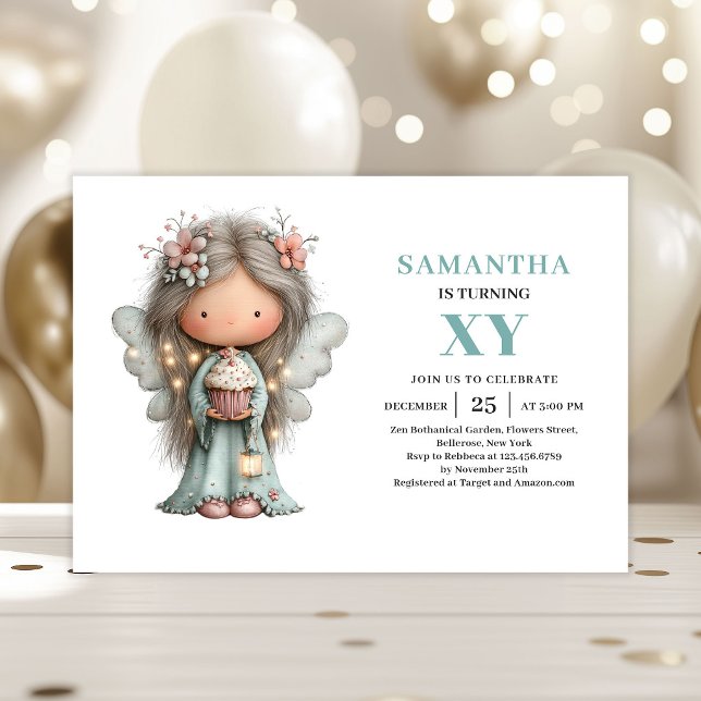 Invitation mignonne pour les 8 ans de la Fée Capri (Whimsy Fairy Girl 8th Birthday Pastel Cute invitation)
