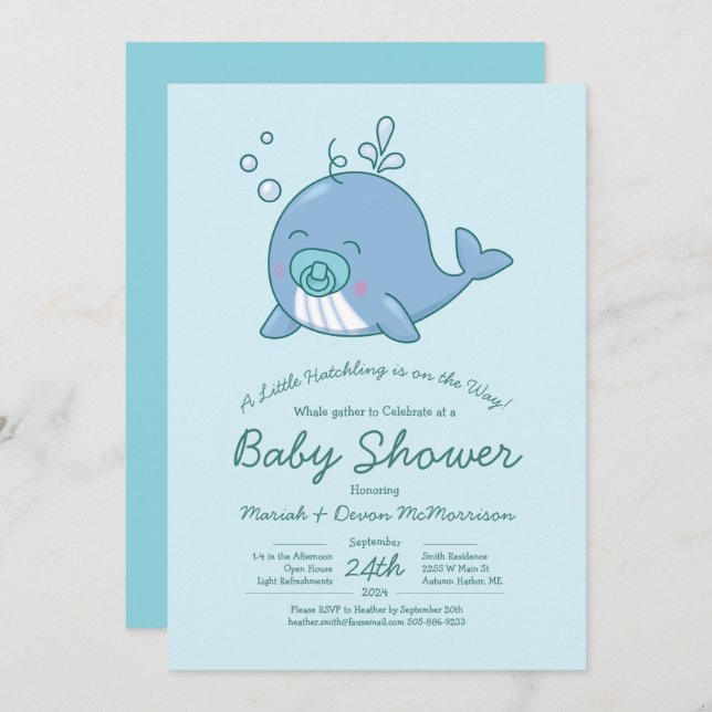 Invitation mignonne pour une baby shower Baleine M (Devant / Derrière)