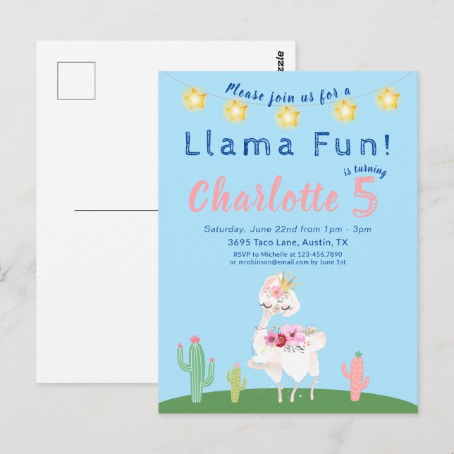 Invitation mignonne pour une fête d'anniversaire b (Devant / Derrière)