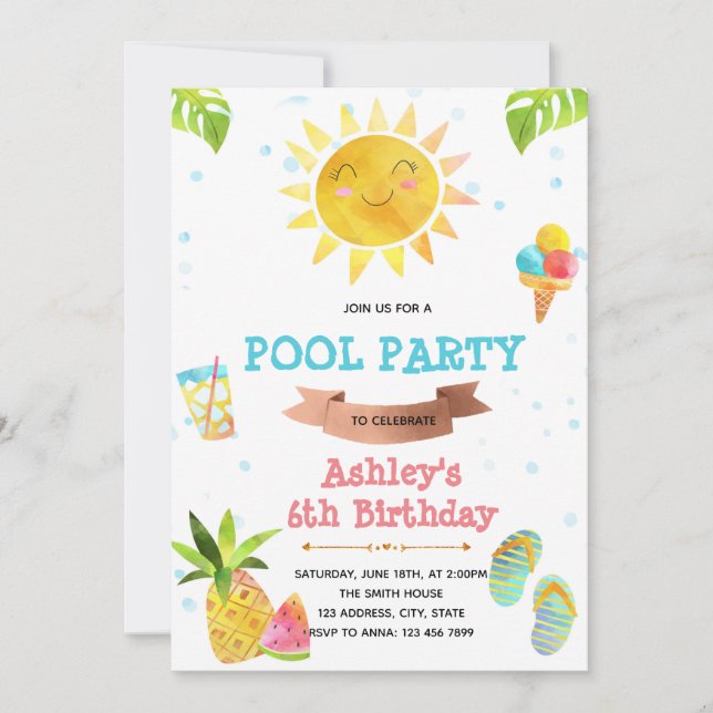 Invitation mignonne pour une fête d'été (Devant)