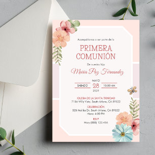 Invitation Mignonne Primera Comunion Fleurs Roses Première Co