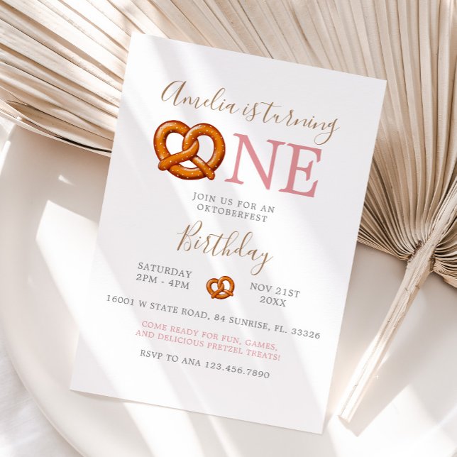 Invitation Mignonne rose Octoberfest Pretzel Tourne un Annive (Créateur téléchargé)