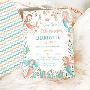 Invitation Mignonne Sirène Anniversaire Sous la Mer Baby Girl