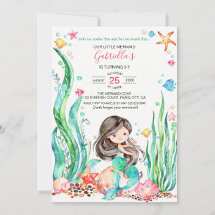 Invitation Mignonne sirène d'aquarelle sous la mer Anniversai