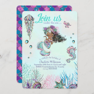 Invitation Mignonne sirène de Parties scintillant avec cheveu