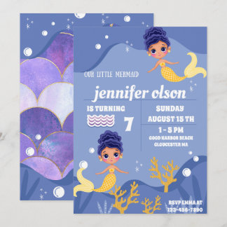 Invitation Mignonne sirène princesse sous-marine Golden Merma