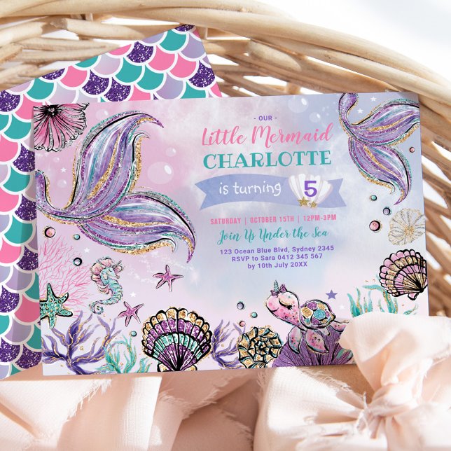 Invitation Mignonne sirène sous la mer fête d'anniversaire (Créateur téléchargé)