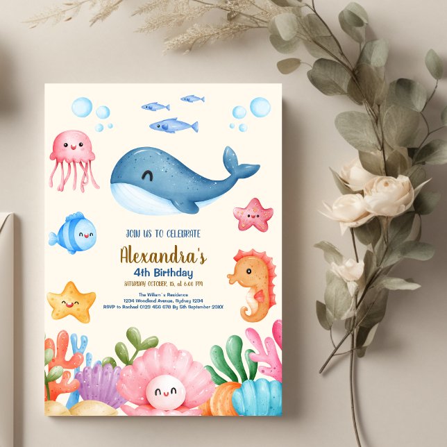 Invitation Mignonne sous la mer Anniversaire (Créateur téléchargé)