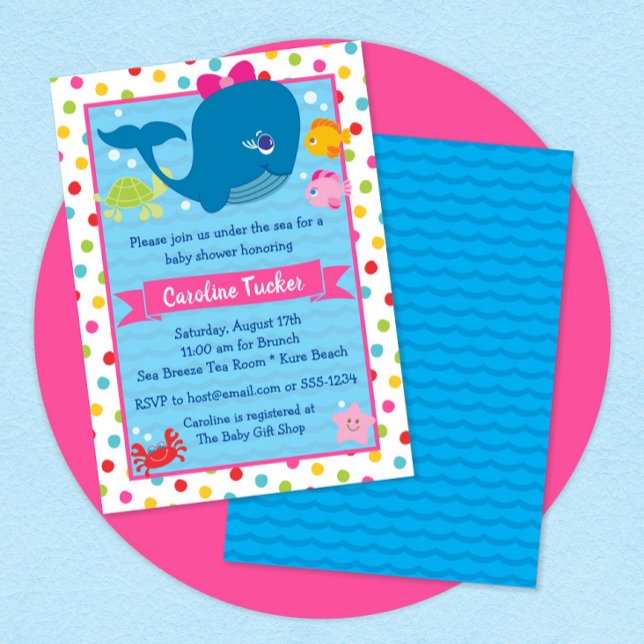 Invitation Mignonne sous la mer Baleine Baby shower fille ros (Créateur téléchargé)
