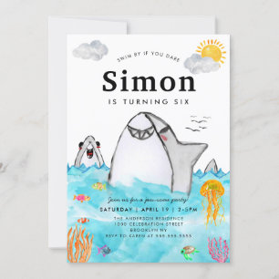 Invitation Mignonne Sous La Mer Nager Requin Océan Anniversai