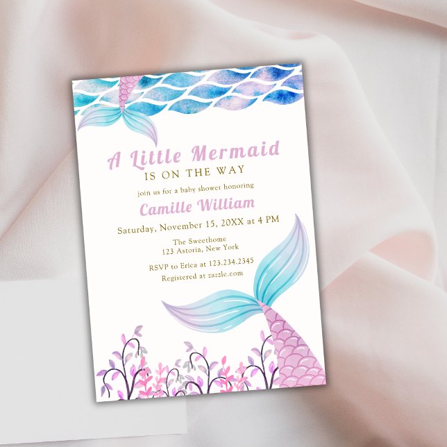 Invitation Mignonne Sous Le Baby shower De La Queue De Sirène (Cute Under The Sea Mermaid Tail Baby Shower Invitation)